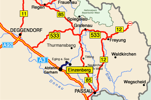 Anfahrtskizze nach Eging a. See am Nationalpark Bayerischer Wald